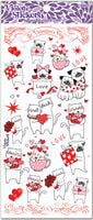 Black and white line art stickers of cats and dogs with red foil heart accents. These cute Valentine's Day stickers are perfect for celebrating. Beautiful red foil overlay. by Violette Stickers