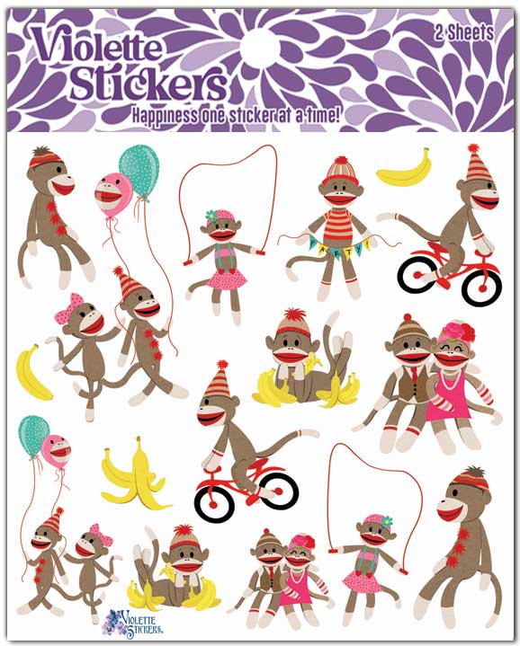 K23 Sock Monkey Friends Violette Stickers