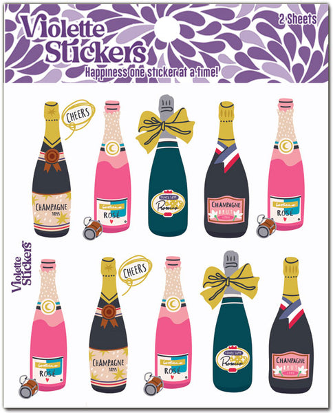 Miniature bubbly pink and green champagne bottle with gold bows stickers ideal for celebrations. Planners will get a kick out of these! Champaign bottles, New years eve party, new baby celebration