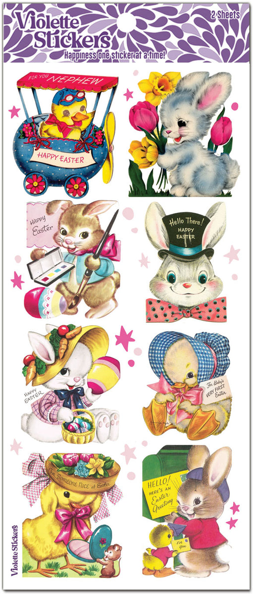 Violette Stickers Easter Hares - Victorian Postcard Inspired Die-Cut Craft Stickers