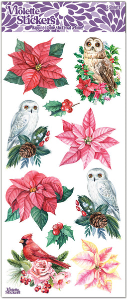 C268 Owl and Poinsettia Stickers