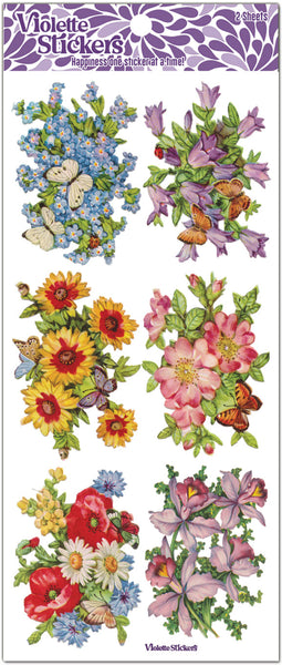 C319 Nellie Colorful Flower Bunches Vintage Stickers