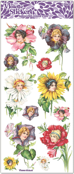 C336 Ruby Flower Faced Ladies Stickers