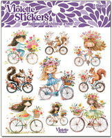 K334 Girls and Squirrels on Bikes Stickers