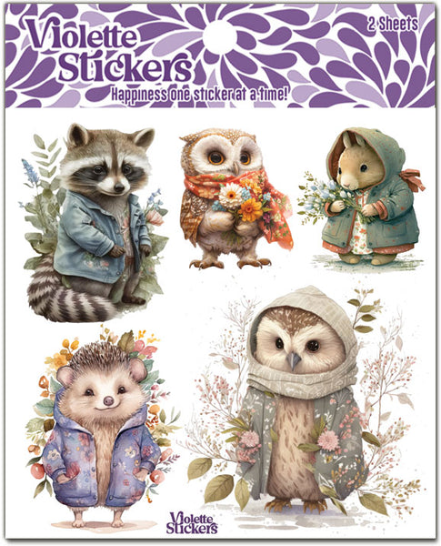 K337 Cozy Animals in Coats Stickers