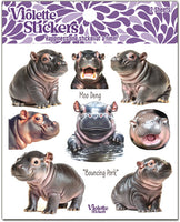 K342 Moo Deng Hippo Stickers