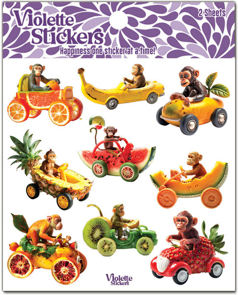 K352 Fruit Monkey Cars Stickers