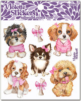 Collection of five miniature puppies with pink bows and sweaters stickers.  So cute! by Violette Stickers