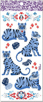 NEW TREND! All things blue. Regal blue striped tiger stickers with red jewels and blue flowers by Violette Stickers