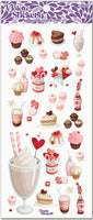 Mini soda shop shakes, ice cream, cup cakes, chocolates, hearts and cake stickers by Violette Stickers.