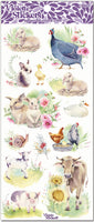 Beautiful watercolor baby farm animals stickers include duck, rabbit, calf, kid goat, chick, piglet and chickens by Violette Stickers