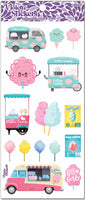 Fun pastel cotton candy stickers. Cartoon carnival candy cotton cart and food truck for cotton candy lovers! Yummy! by Violette Stickers