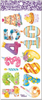 Cheery and bright colored birthday numbers and candle stickers for celebrating. Perfect for card making or scrapbooking pages.  by Violette Stickers