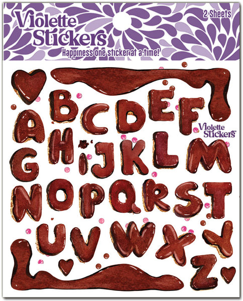 Chocolate ABC's stickers dripping with chocolate doughnut. Full  alphabet with one of each letter. by Violette Stcikers