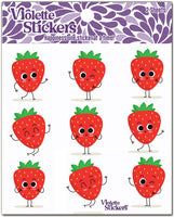 NEW TREND: Strawberries!  We love retro strawberry stickers and recreated a version for you to enjoy! Dancing strawberries with goggly eyes and smily face stickers. by Violette Stickers