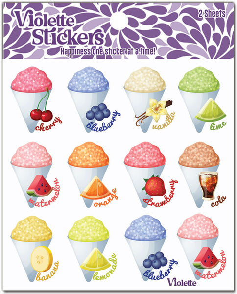 Flavored snow cones stickers. Blueberry snow cone, orange, cola, lime, watermelon, cherry snow cone,lemonade