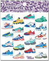 Colorful selection of running shoes, tennis shoes, athletic shoes stickers for the athlete. Perfect to make your planner if training for a marathon or run days on your planner.  Also ideal for school fun run events for name tags decorations to add in some fun.  marathon, nike, dsw, show carnival